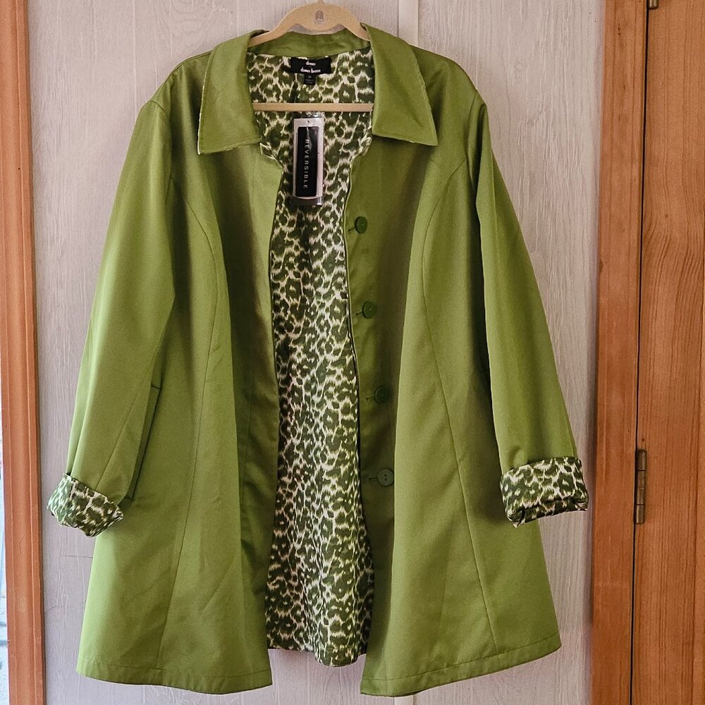 Dennis Basso Reversible Green/Leopard Print, Size 3X